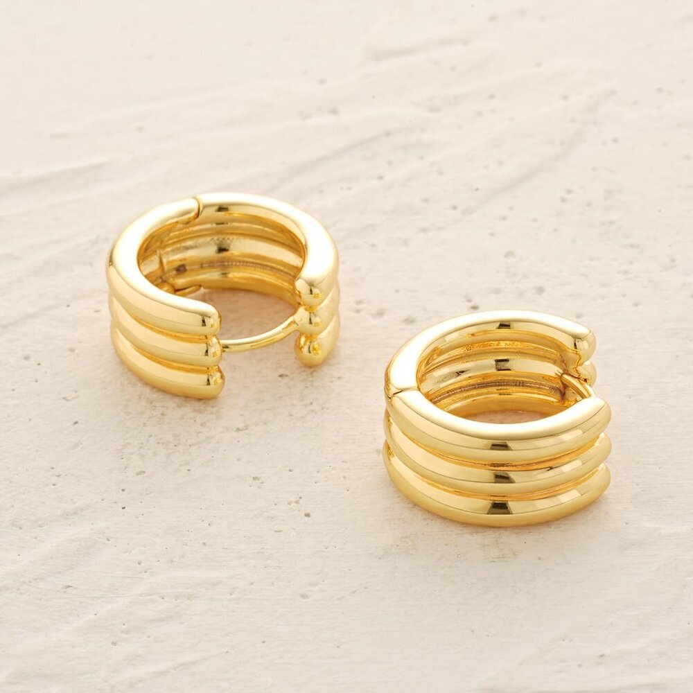 Gold Triple Hoop Women's Earrings - Picture 5 of 6